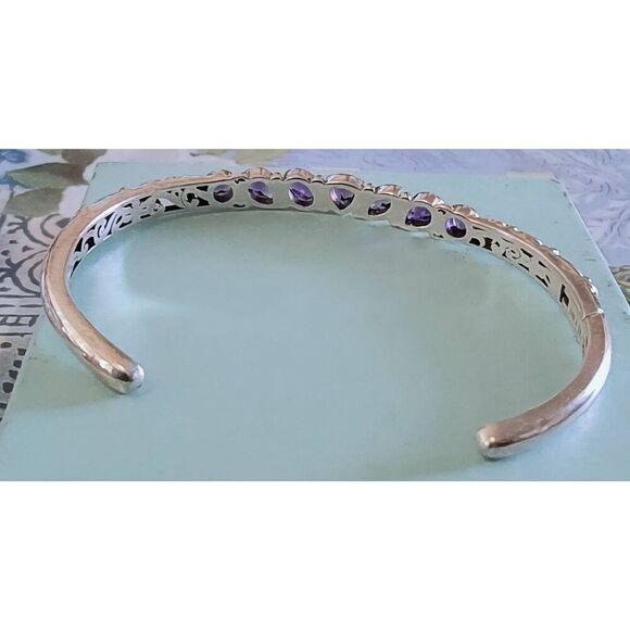 NWOT~ARTISAN CRAFTED Genuine Amethyst 925 Sterling Silver Swirl Cuff Bracelet - Picture 4 of 5